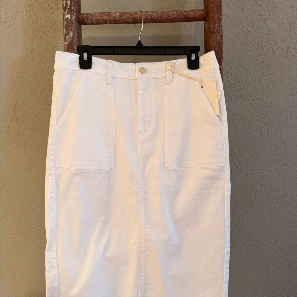 Anne Klein White High-Waist Denim Pencil Skirt